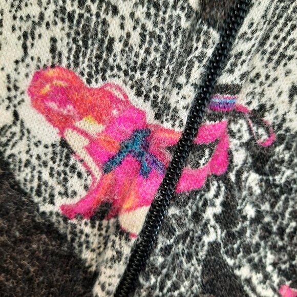 Vintage 80s 90s Pin Up Girl Print Jacket Coat Size M Charcoal Pink Simon Chang - Picture 6 of 12